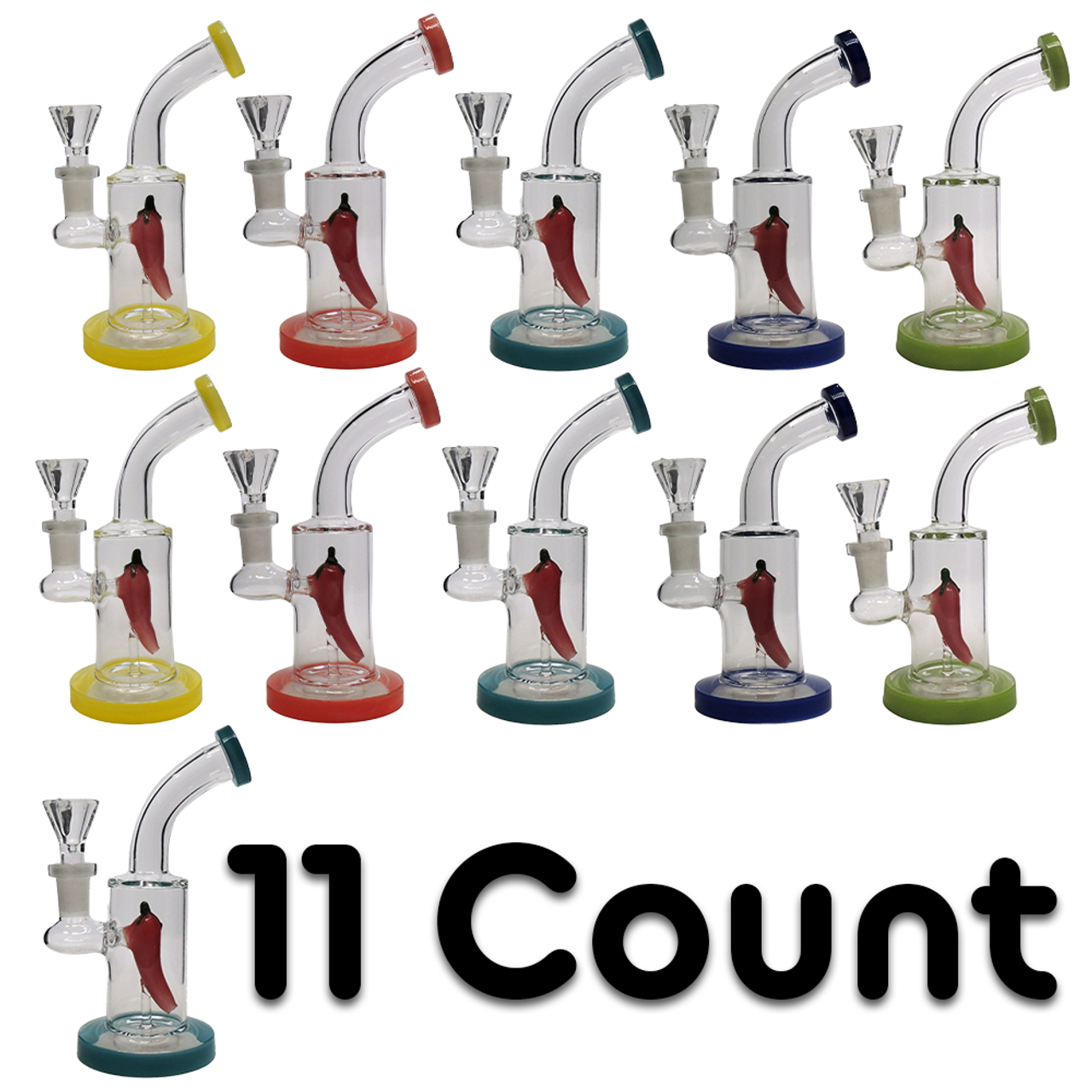 6" Bent Neck with Pepper - Assorted - Set of 11