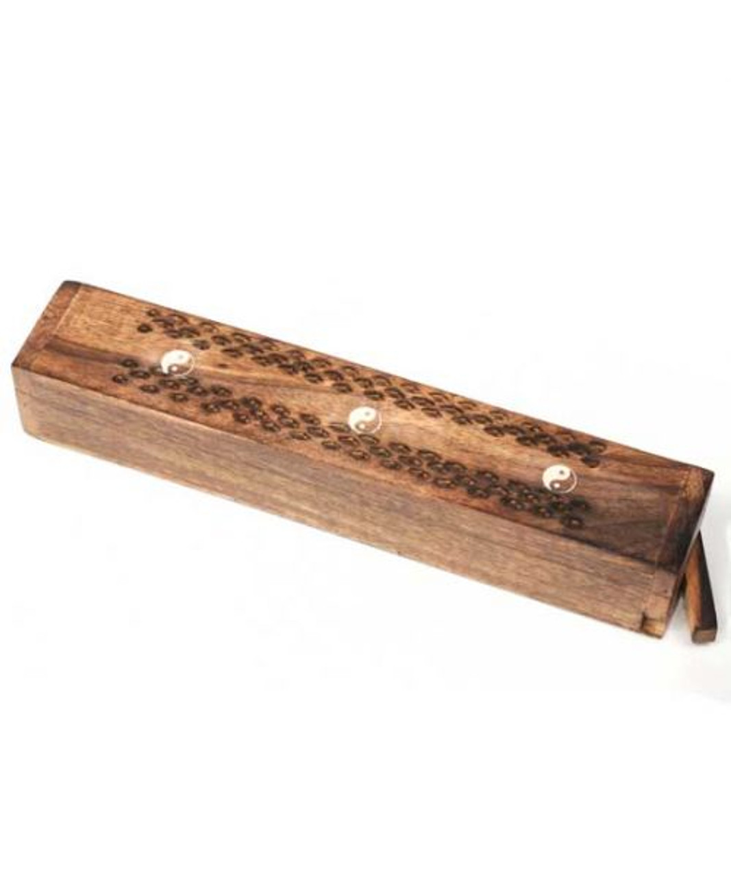 12" Wood Box Incense Burner with Yin Yang