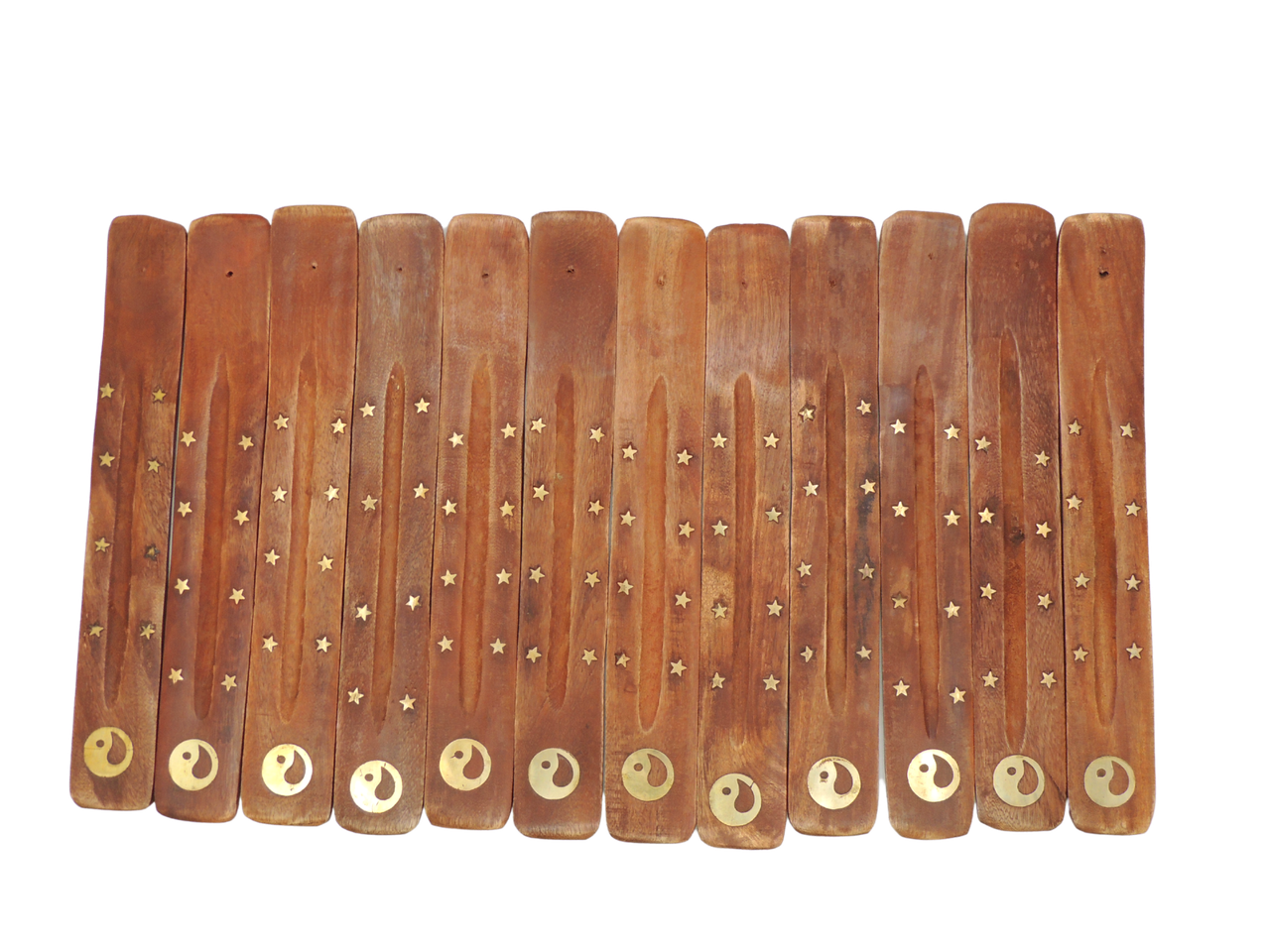 10" Wood Canoe Incense Burner - Yin Yang - 12 ct.