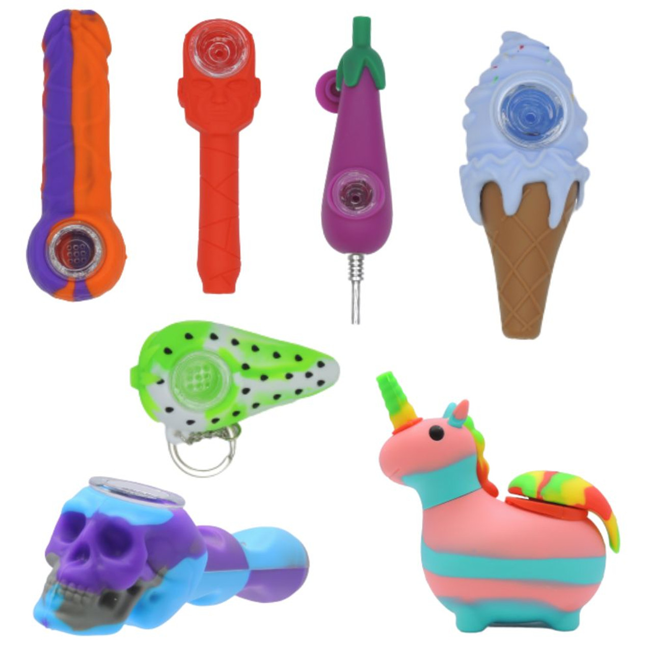 Assorted Novelty Silicone Pipes - 14 ct.