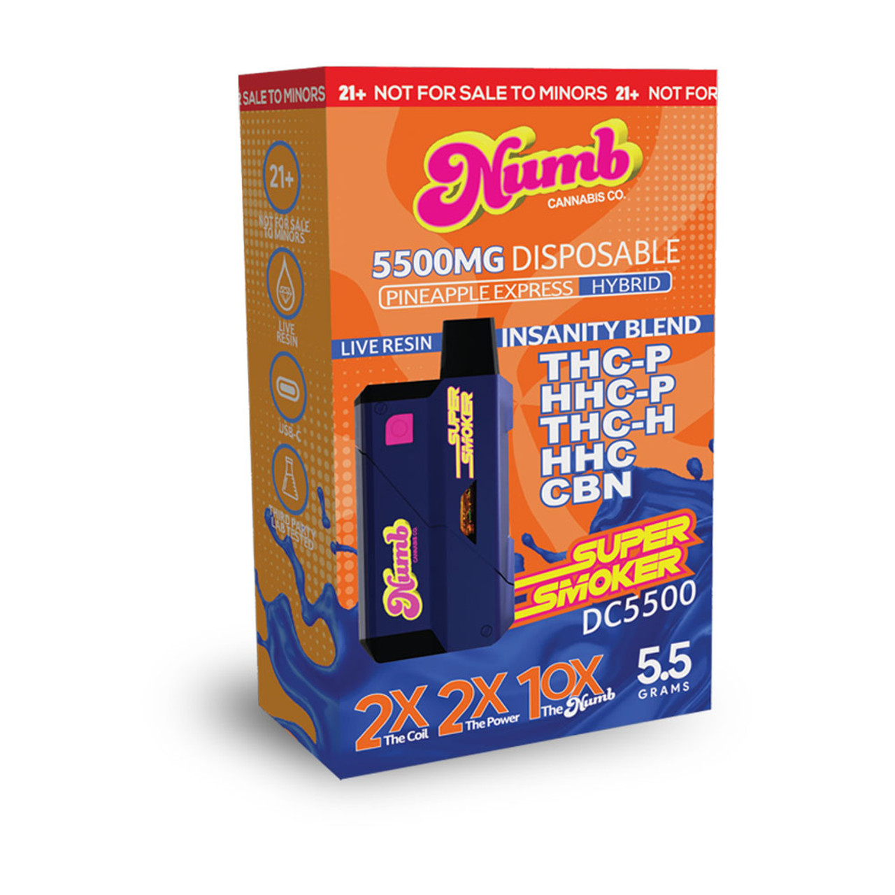 Numb Super Smoker 5.5g Disposable Vape Insanity Blend - 6 ct. Display