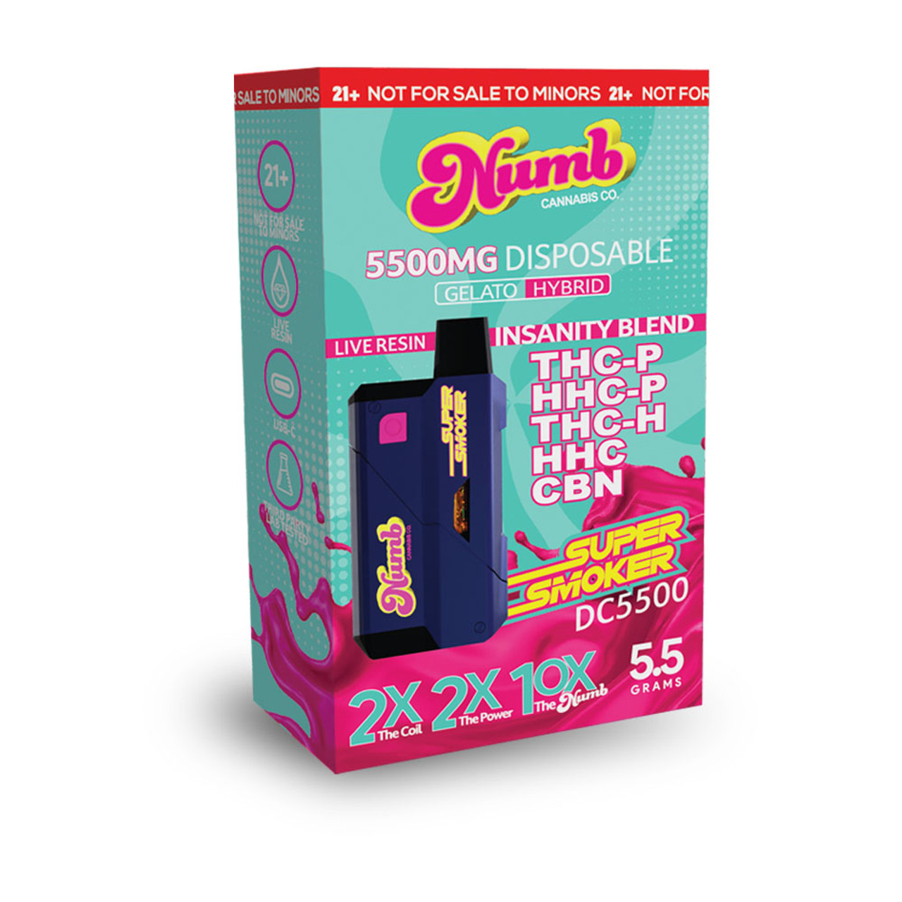 Numb Super Smoker 5.5g Disposable Vape Insanity Blend - 6 ct. Display