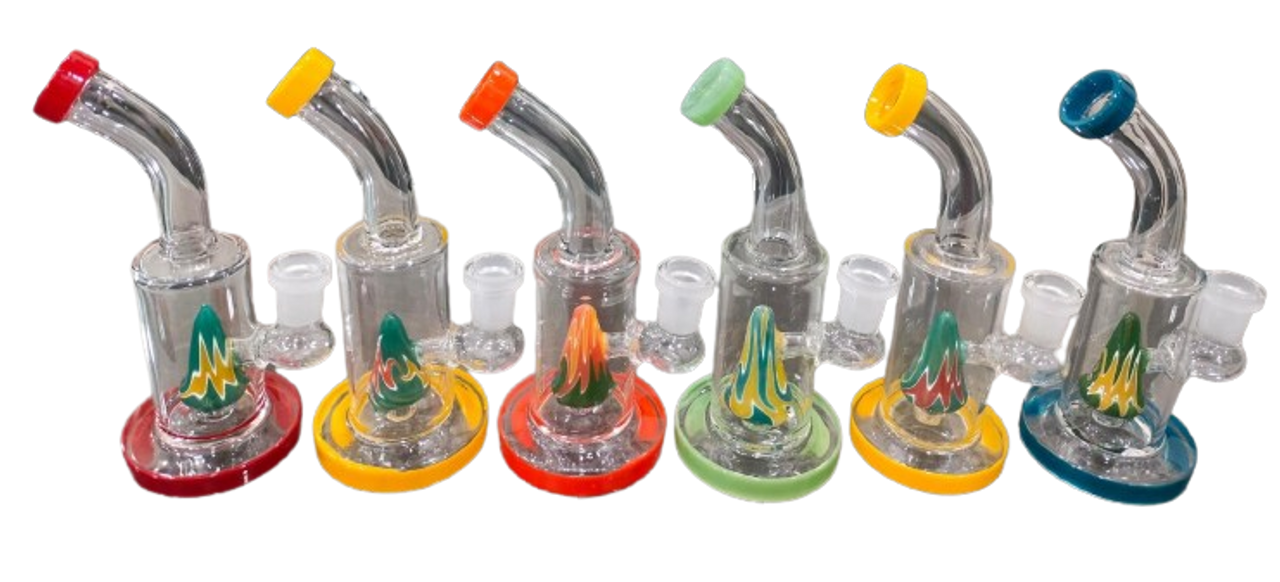 6" Bent Neck Worked Cone Perc Water Pipe - Assorted