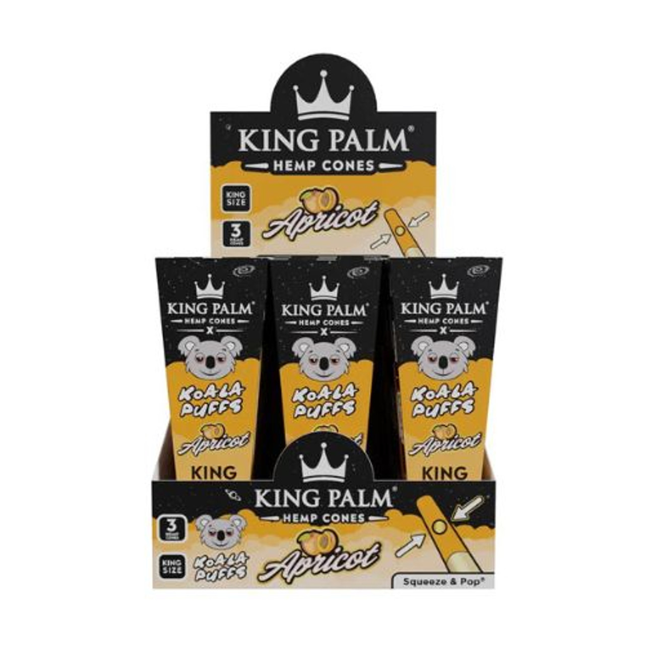 King Palm x Koala Puffs King Size Hemp Cones - Apricot - 3 pk. - 30 ct. Display