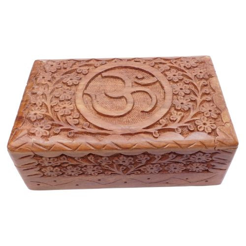 OM Carved Wooden Box 8" L