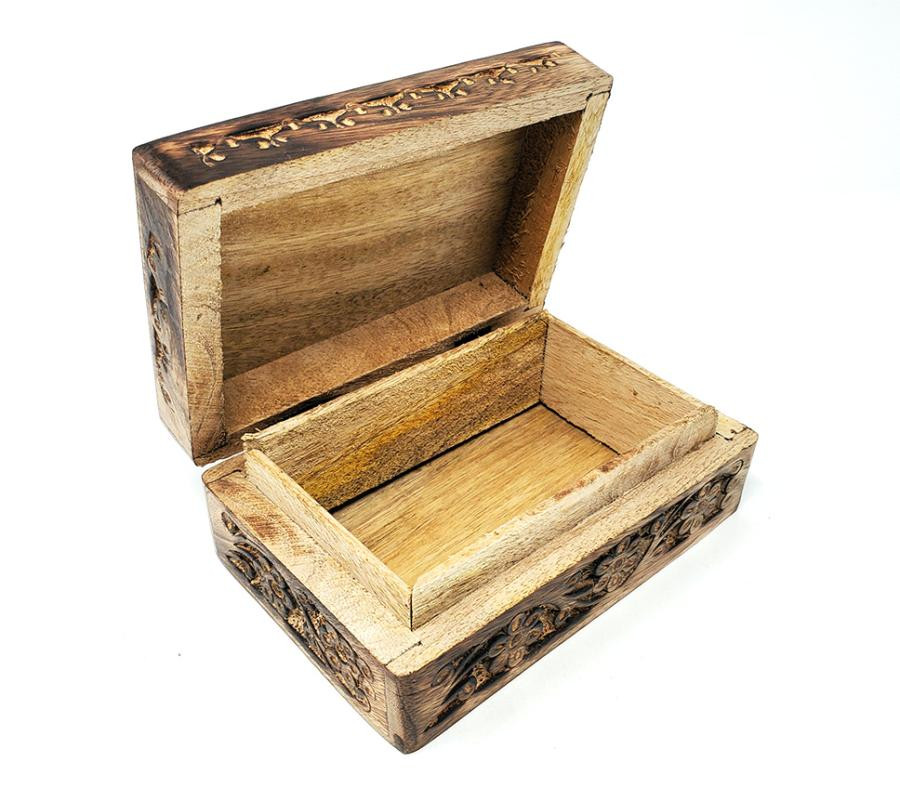 Floral Carved Wood Box 4x6"