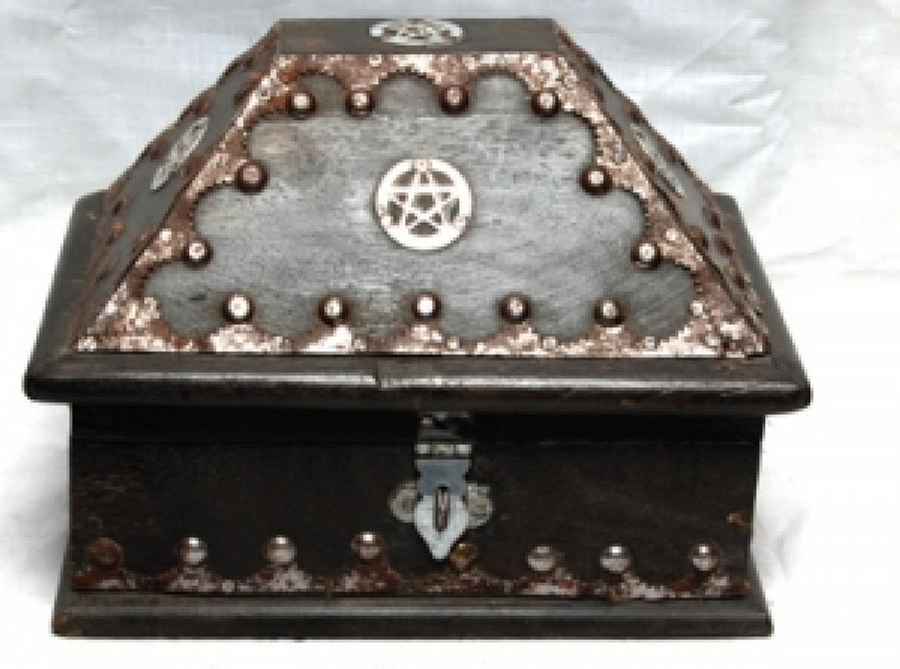 Pentacle Inlaid Wood Chest Black 7x5x5" H