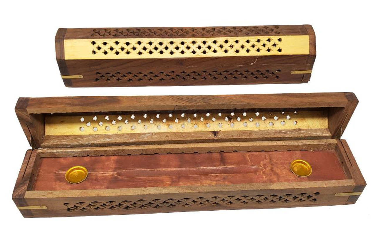 12" Wood Coffin Incense Burner - Two Tone - 2 pk.