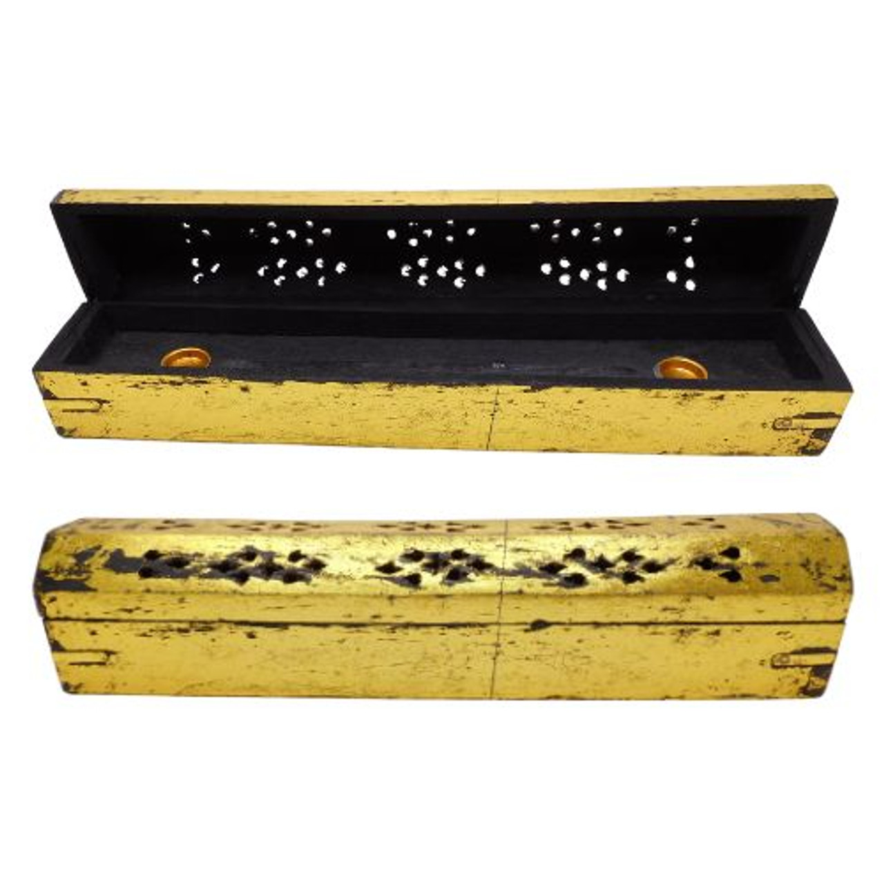 12" Color Wood Coffin Incense Burner - Black/Orange - 2 pk.