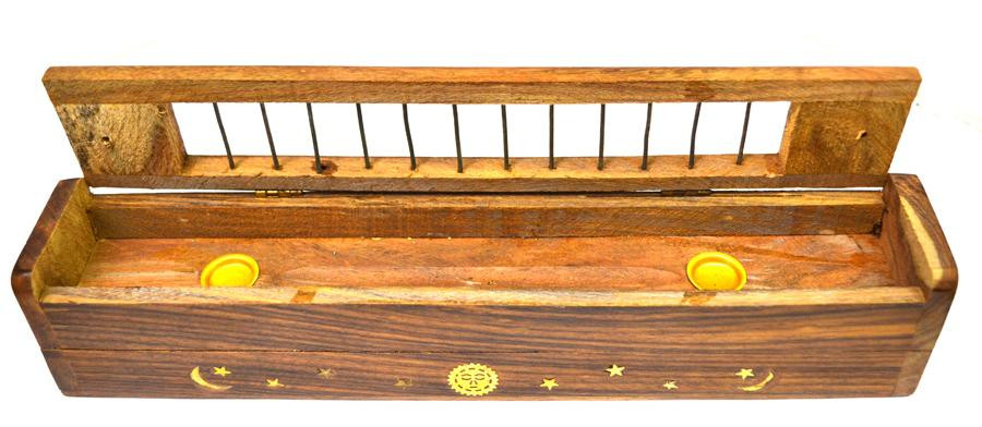 12" Wood Box Incense  Burner All-in-One - Celestial Design - 2 pk.