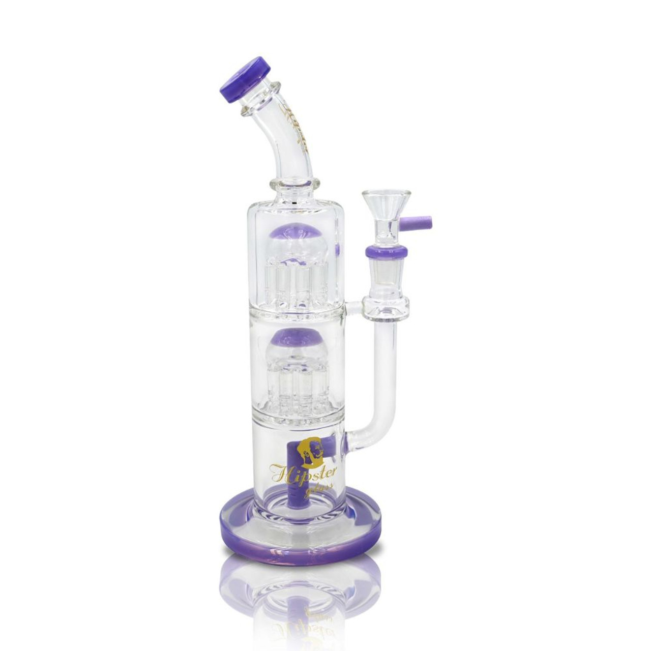 10" 8 Arm Double Tree Perc with Worked Slitted Down Tube Water Pipe - Assorted