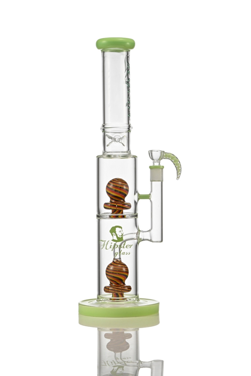 16" Straight Tube with Double Worked Dome Perc Water Pipe - Assorted