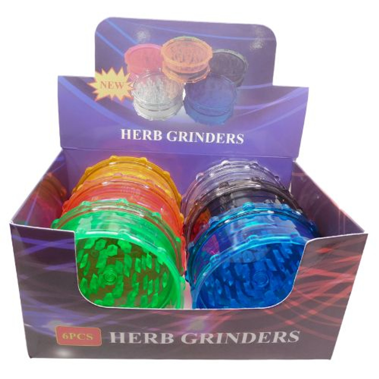 100mm 2 Piece Acrylic Grinder - 6 ct. Assorted Display