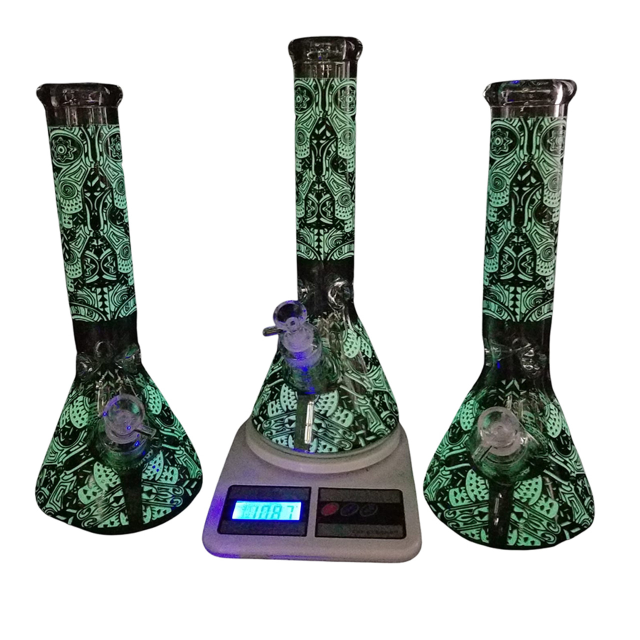 14" 7mm Glow in the Dark Mystery Owl Water Pipe - Assorted