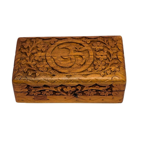 OM Sign Carved Wood Box 6.5"