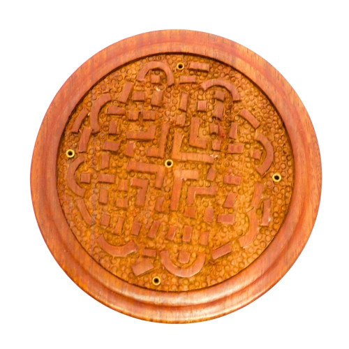 5" Round Wood Celtic Knot Carved Stick/Cone Burner