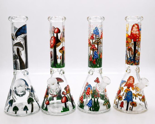 10" Mushroom Decal Beaker Water Pipe - Assorted