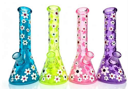 10" Flower Decal Color Beaker Water Pipe - Assorted