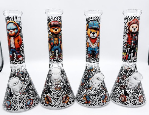 10" Bear Decal Beaker Water Pipe - Assorted