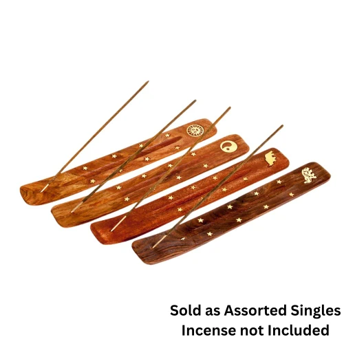 10" Wood Canoe Incense Burner w/ Brass Inlay - Assorted Singles
