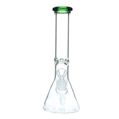 10" 38mm Glass on Glass Beaker with Ice Pinch and Diffused Down Stem