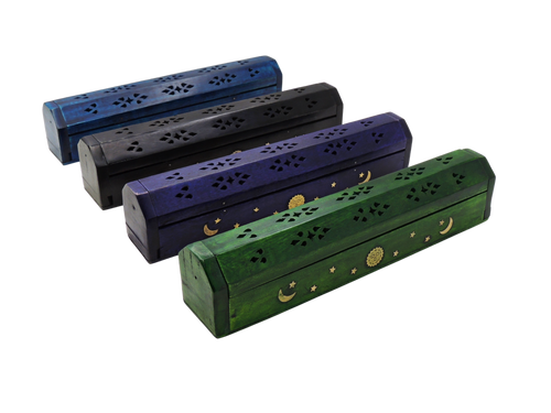 12" Color Wood Coffin Incense Burner - Assorted Colors