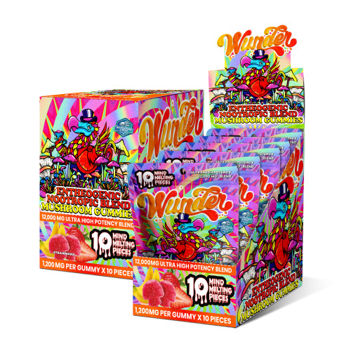 Wunder Mushroom Gummies 12,000mg Blend - Strawnana Flavor - 5 ct. Display
