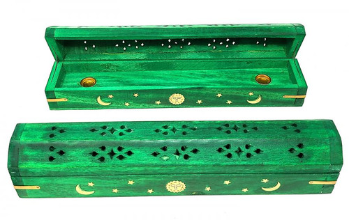 12" Color Wood Coffin Incense Burner - Celestial Green - 2 pk.