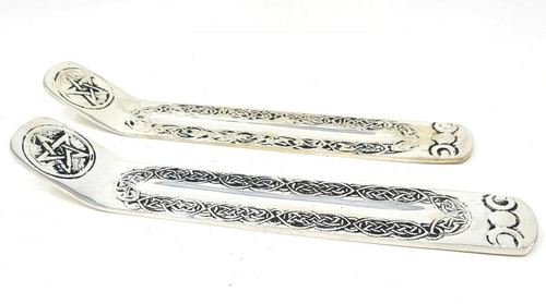 9" Triple Moon & Pentagram Silver Plated Incense Burner - 2 pk.