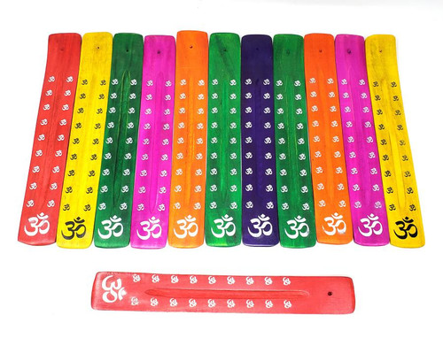 10" Color Wood Canoe Incense Burner - Om - 12 ct.