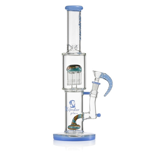 14" Straight Tube with 12 Arm Wig Wag Worked Tree and Worked Showerhead Perc Water Pipe - Assorted