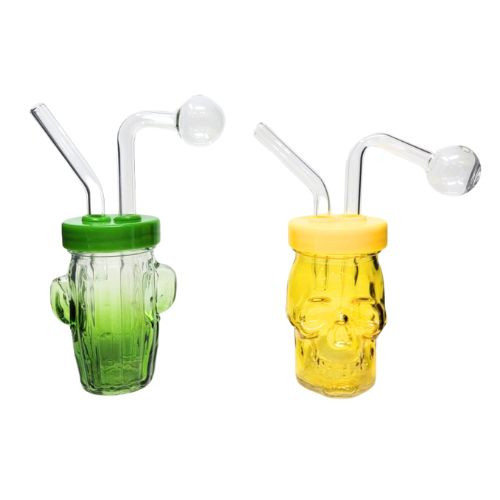 3" Glass Jar with Lid Oil Burner Water Pipe - Assorted