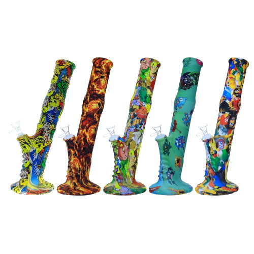 13.5" Printed Silicone Water Pipe - Assorted Mixed Colors 13.5" Printed Silicone Water Pipe - Assorted Mixed Colors