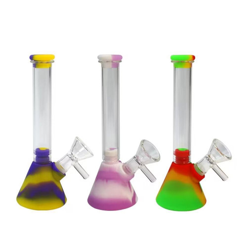 8" Silicone Beaker with Glass Neck Water Pipe - Assorted Mixed Colors 8" Silicone Beaker with Glass Neck Water Pipe - Assorted Mixed Colors