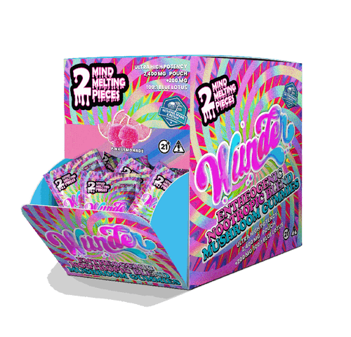 Wunder 2 pk. Mushroom Gummies 2400mg Blend + 200mg Blue Lotus - Pink Lemonade Flavor - 30 ct. Gravity Feed Display