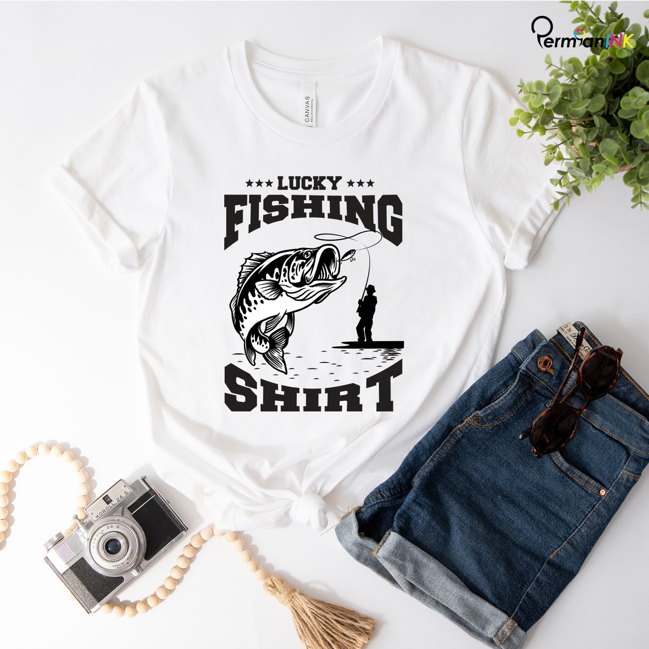 Lucky Fishing Catching Fish Funny Short Sleeve T-Shirt