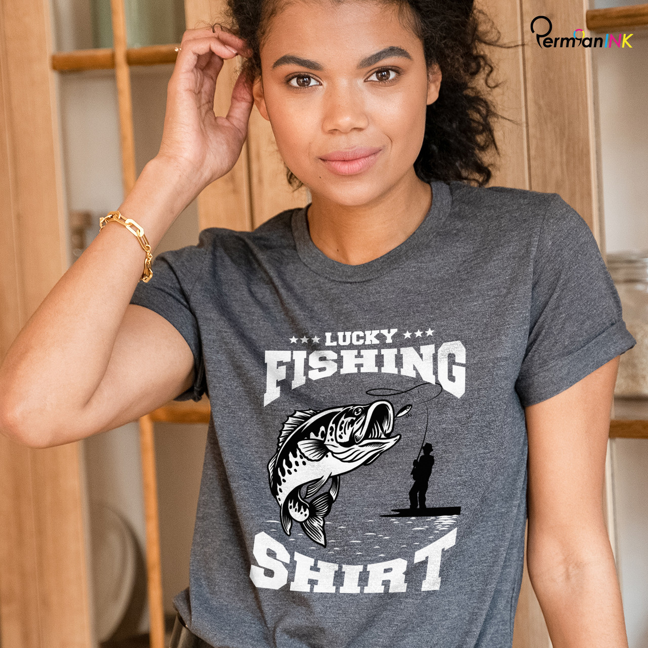 Lucky Fishing Catching Fish Funny Short Sleeve T-Shirt