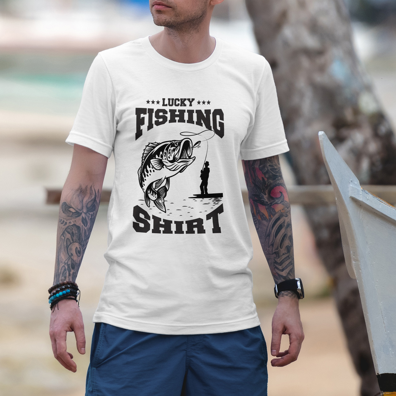Lucky Fishing Catching Fish Funny Short Sleeve T-Shirt