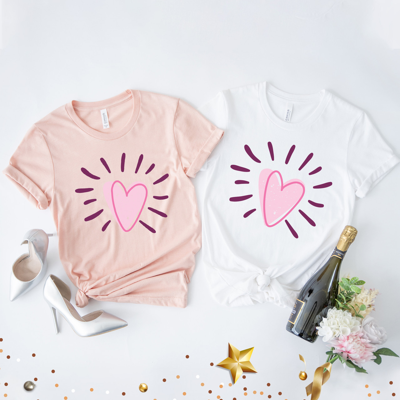 Love Heart  Pink Heart Valentine Day Short Sleeve T-Shirt