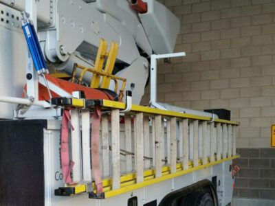 LadderProducts.com | Prime Design Passenger Side Vertical Drop-Down Utility ErgoRack With Top Mount