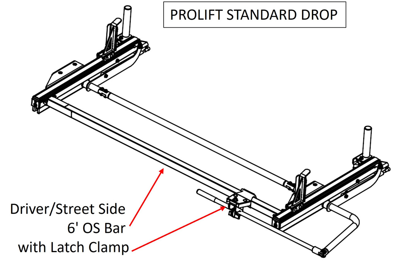 LadderProducts.com | Adrian Steel ProLift Driver Side 6' OS Bar W/ Latch Clamp 72697-W