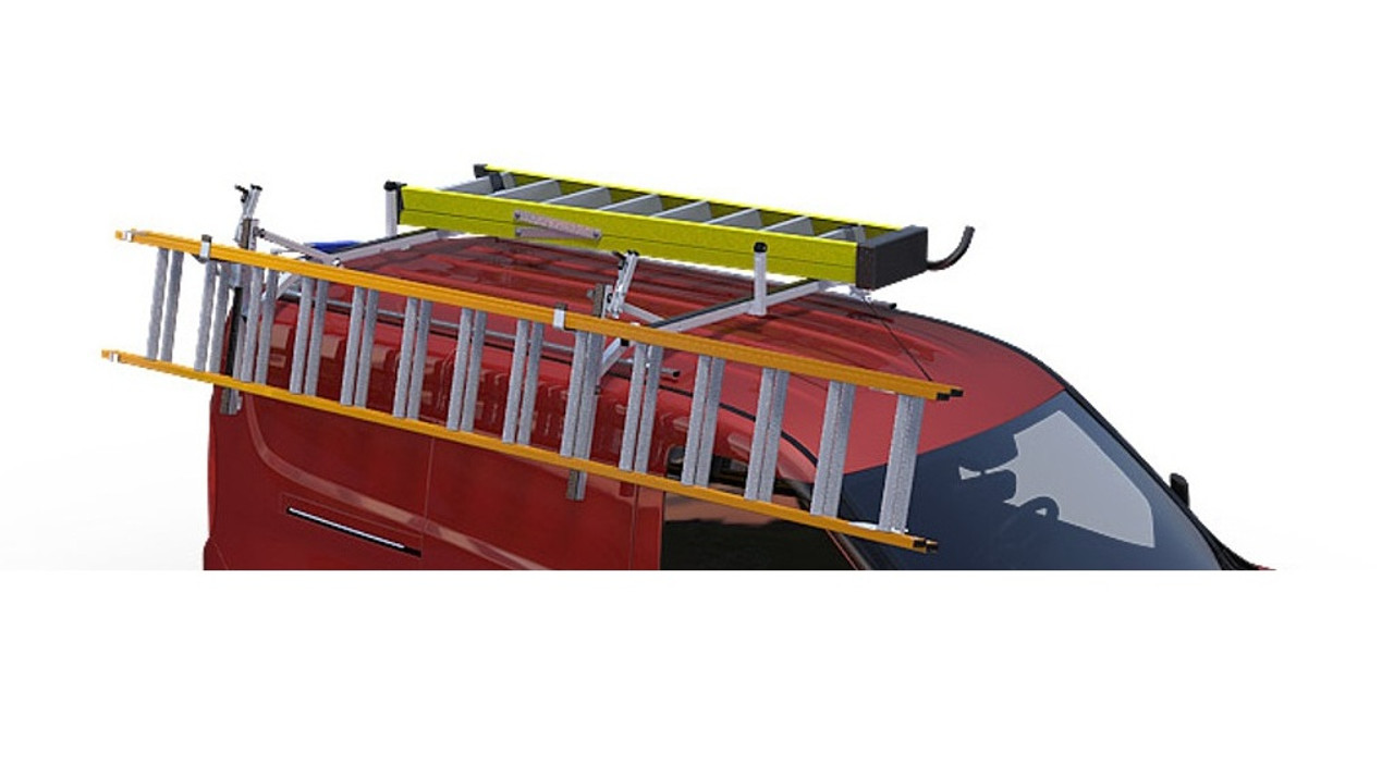 LadderProducts.com | Prime Design NextGen ErgoRack CR-FT-78-M – Clamp-Down and Drop-Down Ladder Rack for Ford Transit (Low Roof 84", All Wheelbases)
