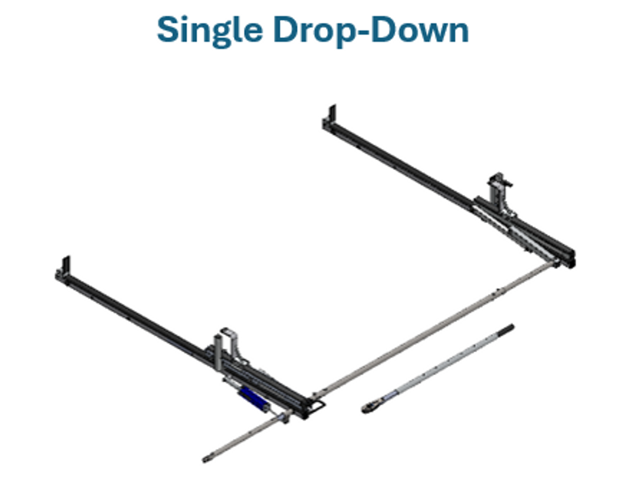 LadderProducts.com | Prime Design NEXT GEN ErgoRack Single Drop-Down Ladder Rack (BR-PU1-57-M) for 4.5-5 Ft Compact Truck Bed Cap