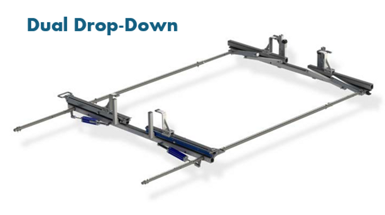 LadderProducts.com | Prime Design NEXT GEN ErgoRack Dual Drop-Down Ladder Rack (RR-PU1-62-M) for 4.5-5 Ft Compact Truck Bed Cap