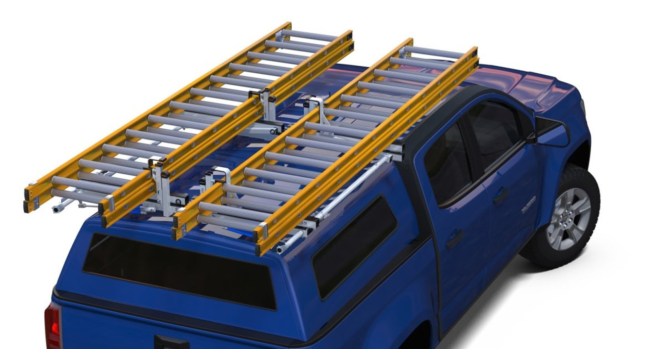 LadderProducts.com | Prime Design NEXT GEN ErgoRack Dual Drop-Down Ladder Rack (RR-PU1-62-M) for 4.5-5 Ft Compact Truck Bed Cap