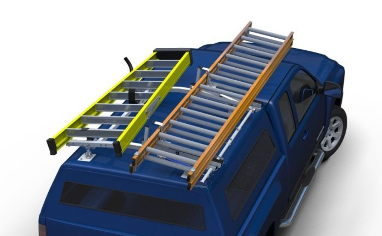 LadderProducts.com | Prime Design NEXT GEN ErgoRack Single Side Drop-Down and Clamp-Down Ladder Rack (CR-PU2-62-M) for 5.5-6 Ft Mid Size Truck Bed Cap