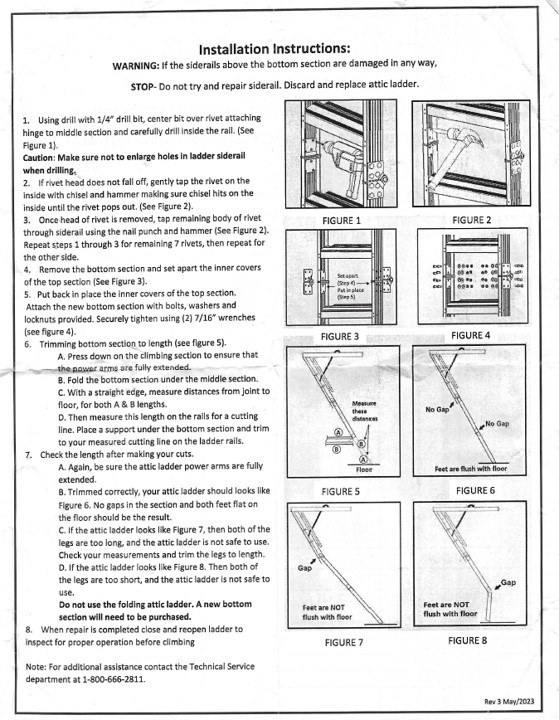 LadderProducts.com | Louisville 22" Bottom Section Kit for AL2240MG, AP2240MG, AL2240MG-FT, AH2240MG-R5, AF2240MG-R5 Attic Ladders Installation Instructions