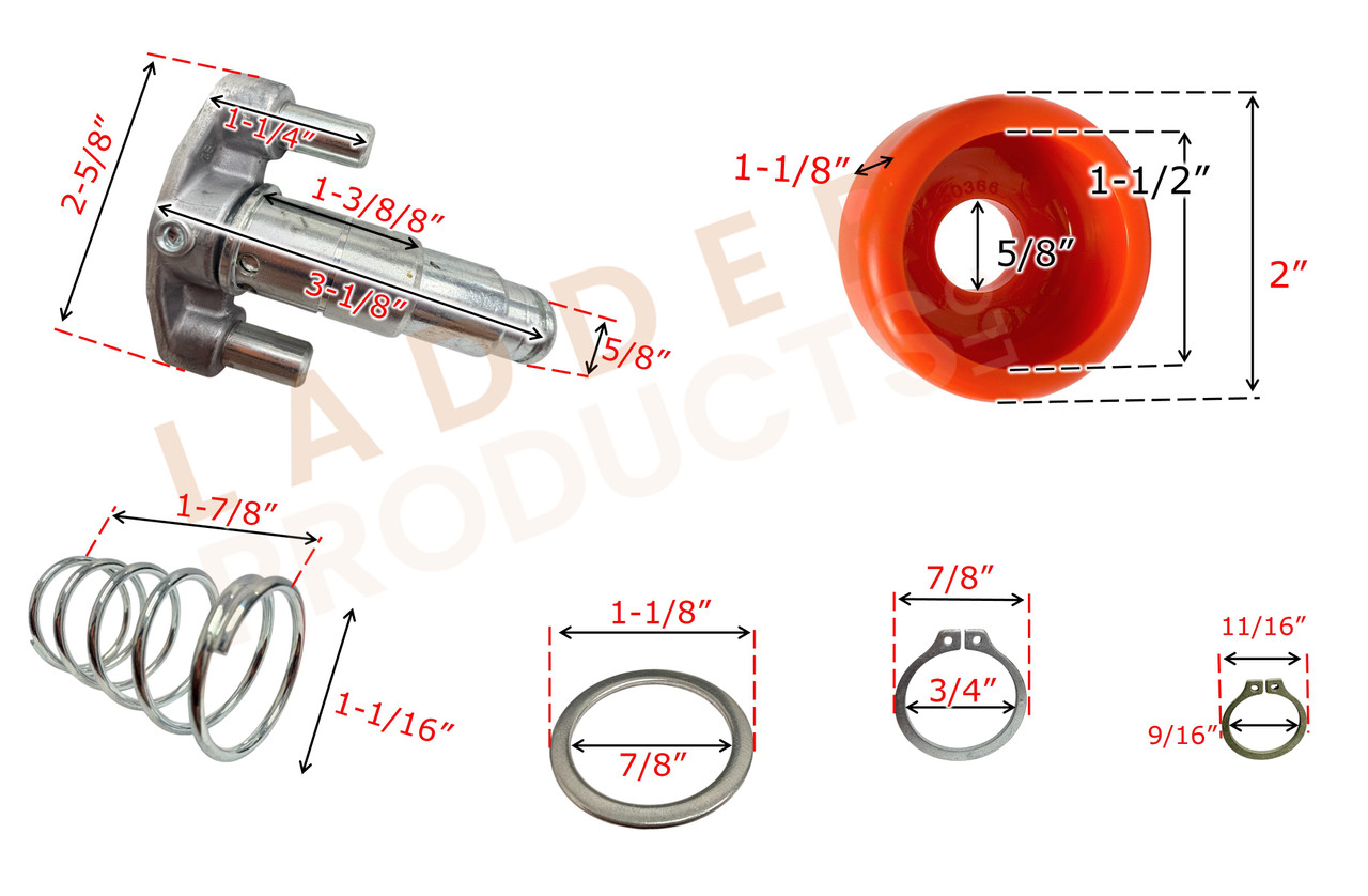 LadderProducts.com | Little Giant Hinge Lock Replacement Kit 31005 (Orange Palm Button) with Spring Dimensions