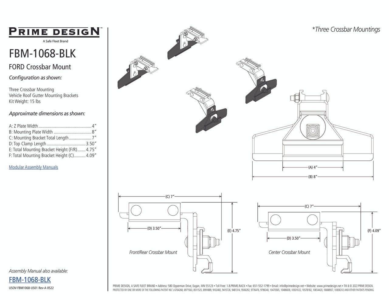 LadderProducts.com | Prime Design FBM-1068-BLK Ford E-Series Guttered Mounting Kit