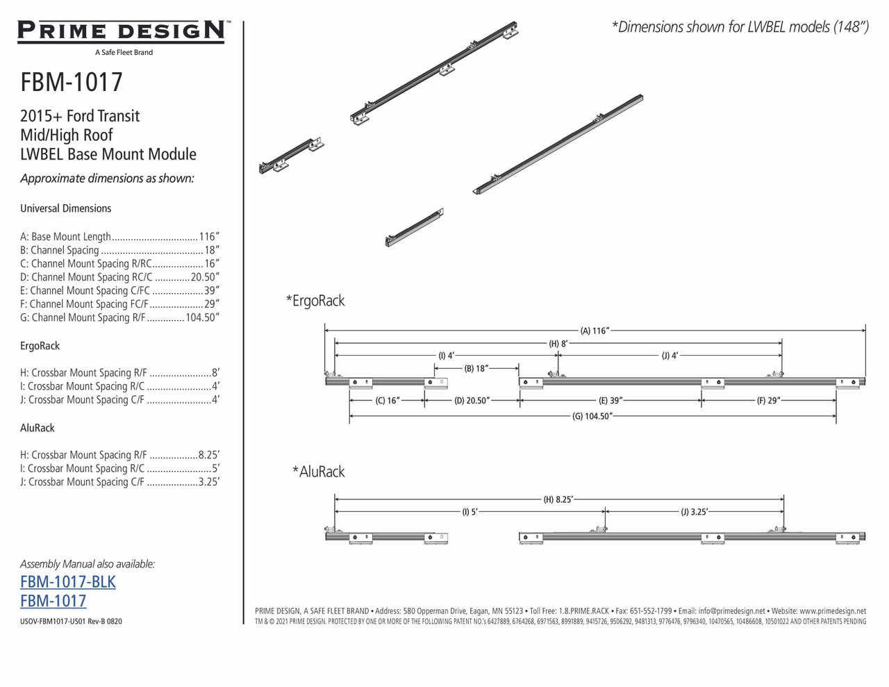 LadderProducts.com | Prime Design FBM-1017 Ford Transit Roof Mounting Kit